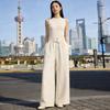 Casual Loose Lace-up Women's Wide-leg Pants Spring Summer Solid Color Elastic Waist Sweatpants Lace-up Trouser Women's Casual Simple Clothing