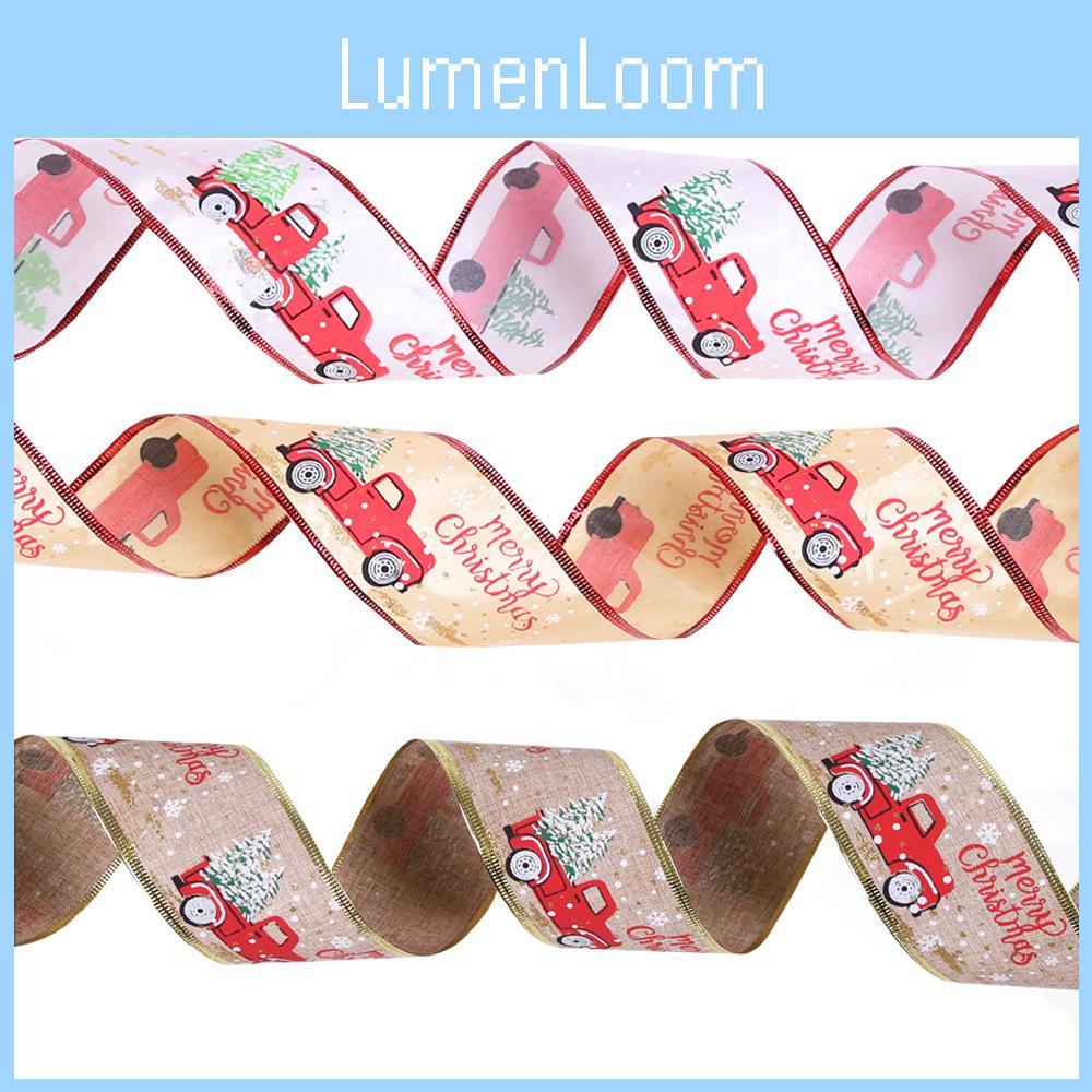 Charming 2 Meter Christmas Tree And Car Decorative Gold Glitter Printed Ribbon With Cartoon Style