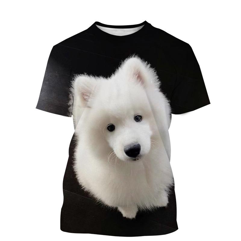 Neues Casual T-Shirt für Herren, Damen, Kinder 3D-Druck Niedliches Tier Hund Samojede Muster Atmungsaktiv Leicht Sommer Sport Oberteil