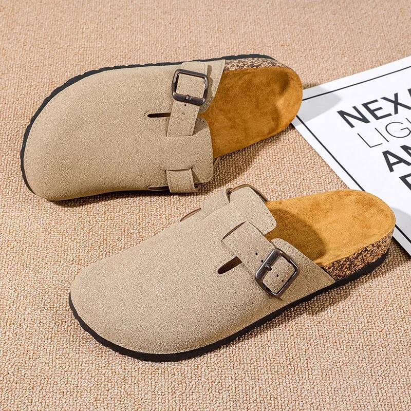 Shoes Fashion Men's Suede Mules Slippers New Women Clogs Cork Insole Sandals With Arch Support Outdoor Beach Slides Home Shoes
