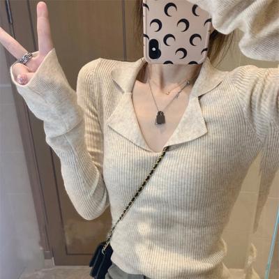 Sweter Damski Gruby Koszulka Polo z Długim Rękawem Top Damski Slim Fit i Wyszczuplający Temperament Sweter Dzianinowy Jesień