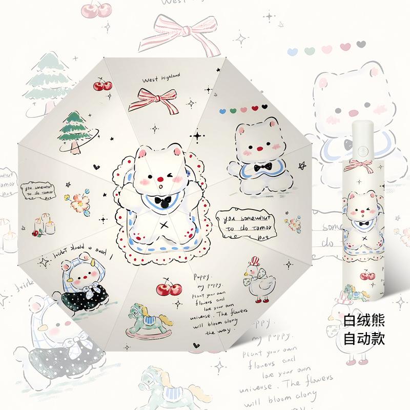 Automatic three-fold umbrella cartoon digital folding umbrella vinyl anti-ultraviolet sunscreen sun umbrella