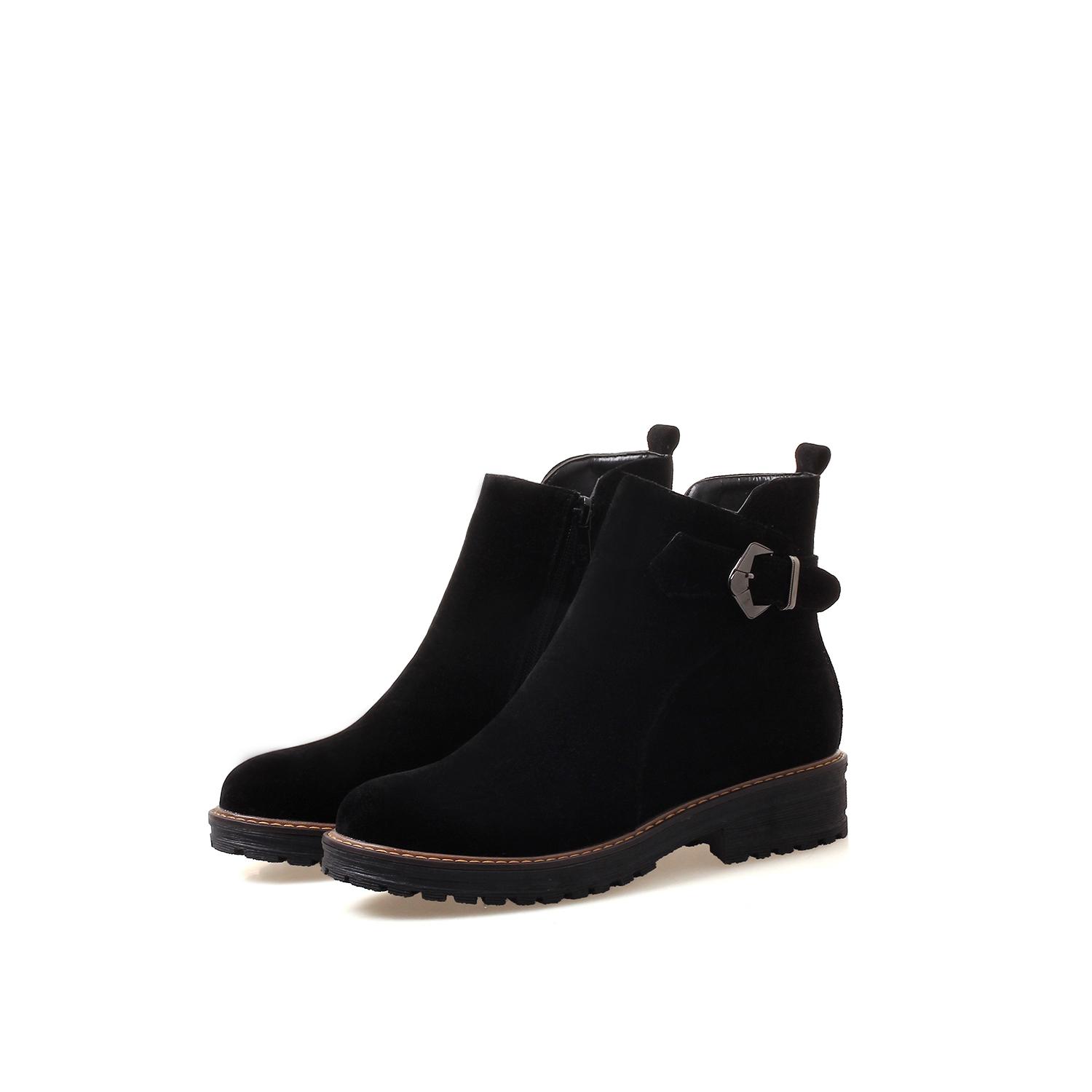 

Women s low-heeled short boots autumn and winter new thick-heeled large-size comfortable recreational locomotive boots 54 чорний