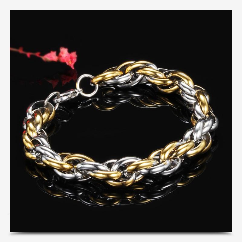 Mens Punk Style 10mm Stainless Steel Twisted Rope Bracelet With 18K Gold Plated Accents Geometric Design