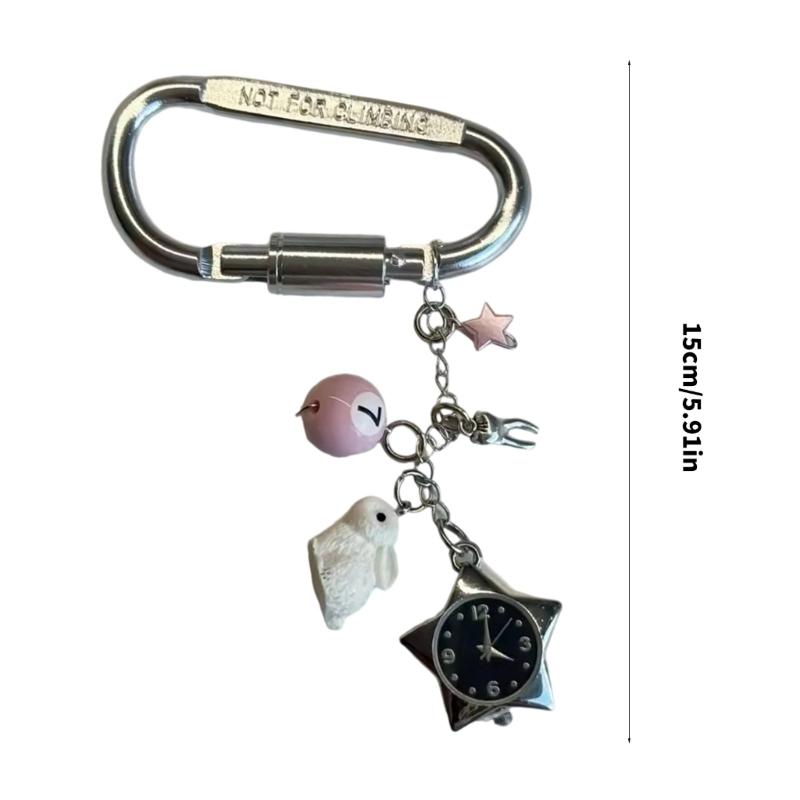 Rotating Star Dial Keychain Bag Charm Stainless Steel Alloy Pendant For Purse Backpack Gift for Women Girls