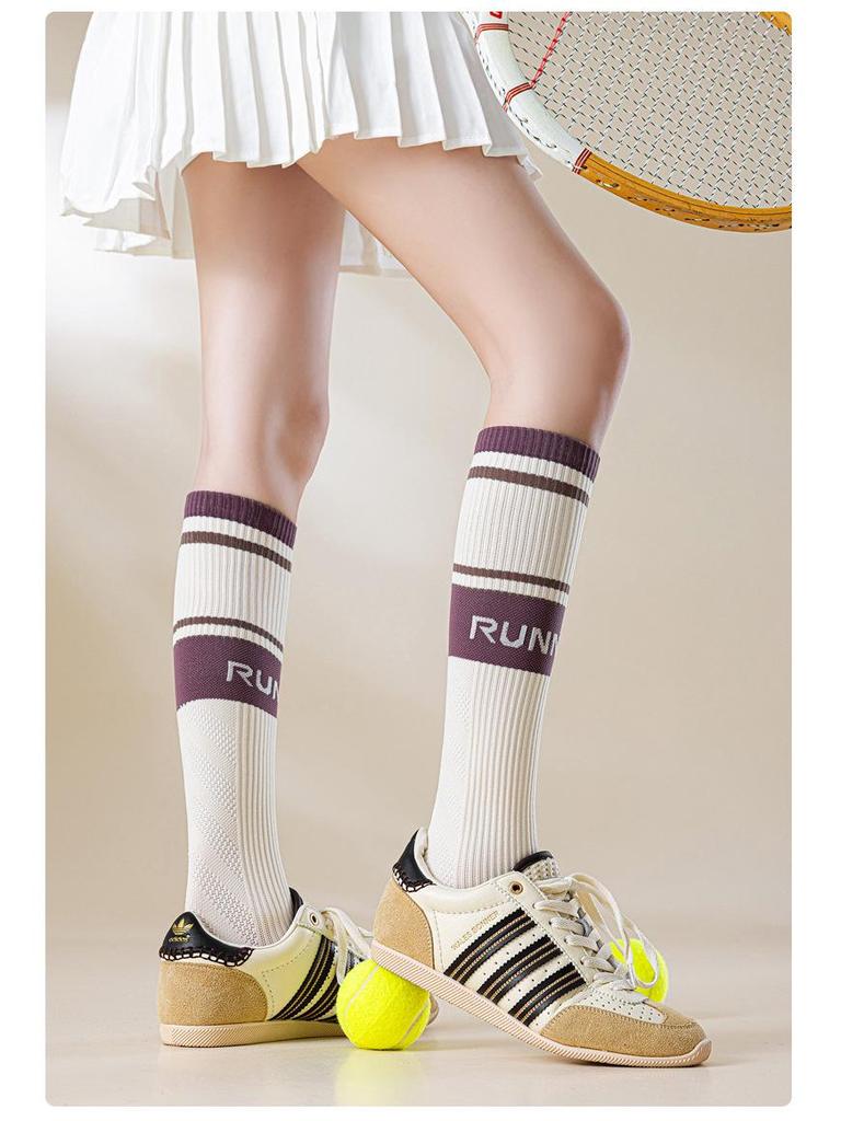 Professionelle Kompressions-Sportsocken für Laufen, Yoga, Tennis & Fitness - Atmungsaktiv Gestreift Hoher Schaft für Herbst & Winter