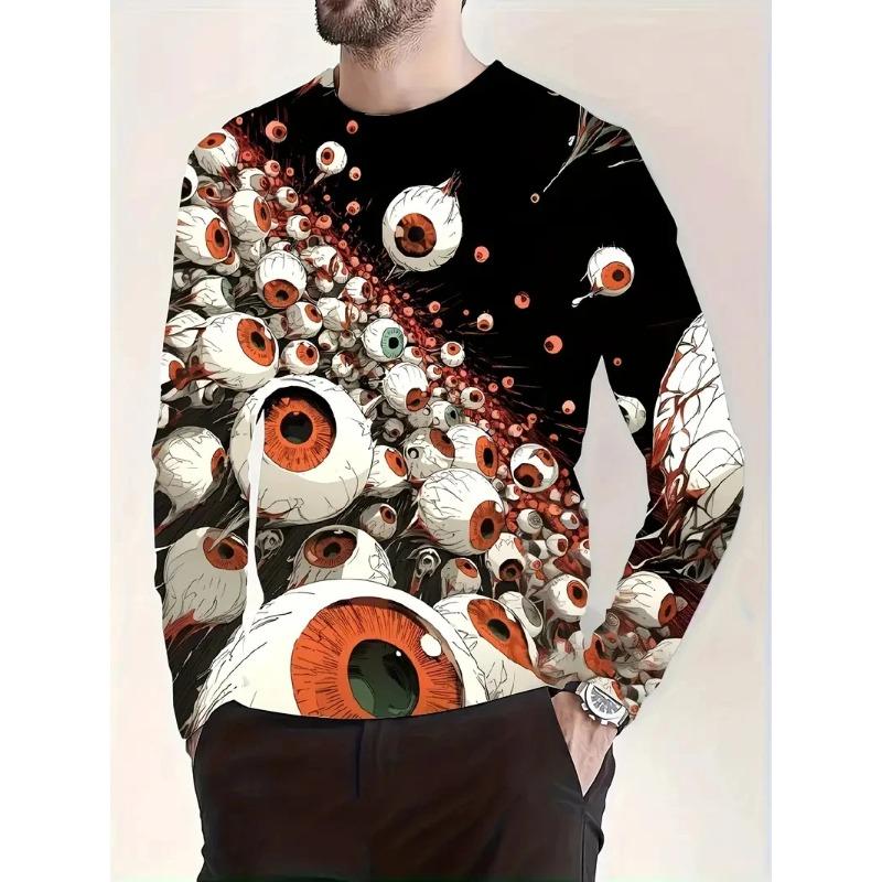 3D Printed Eyeball Graphic T-shirts For Men Personalty Pattern Spring and Autumn Casual Long Sleeves O-Neck Loose Tops