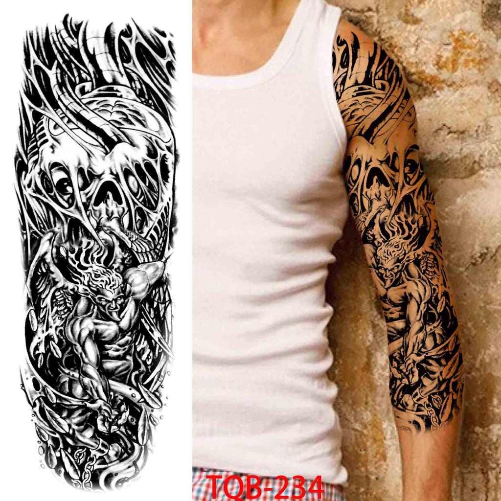 1 PC 480*170MM Full Arm Leg Temporary Tattoo Sticker for Women Men Waterproof Skull Compass Sexy  Tattoo Body Art Fake Flower Tattoo Paper Sticker