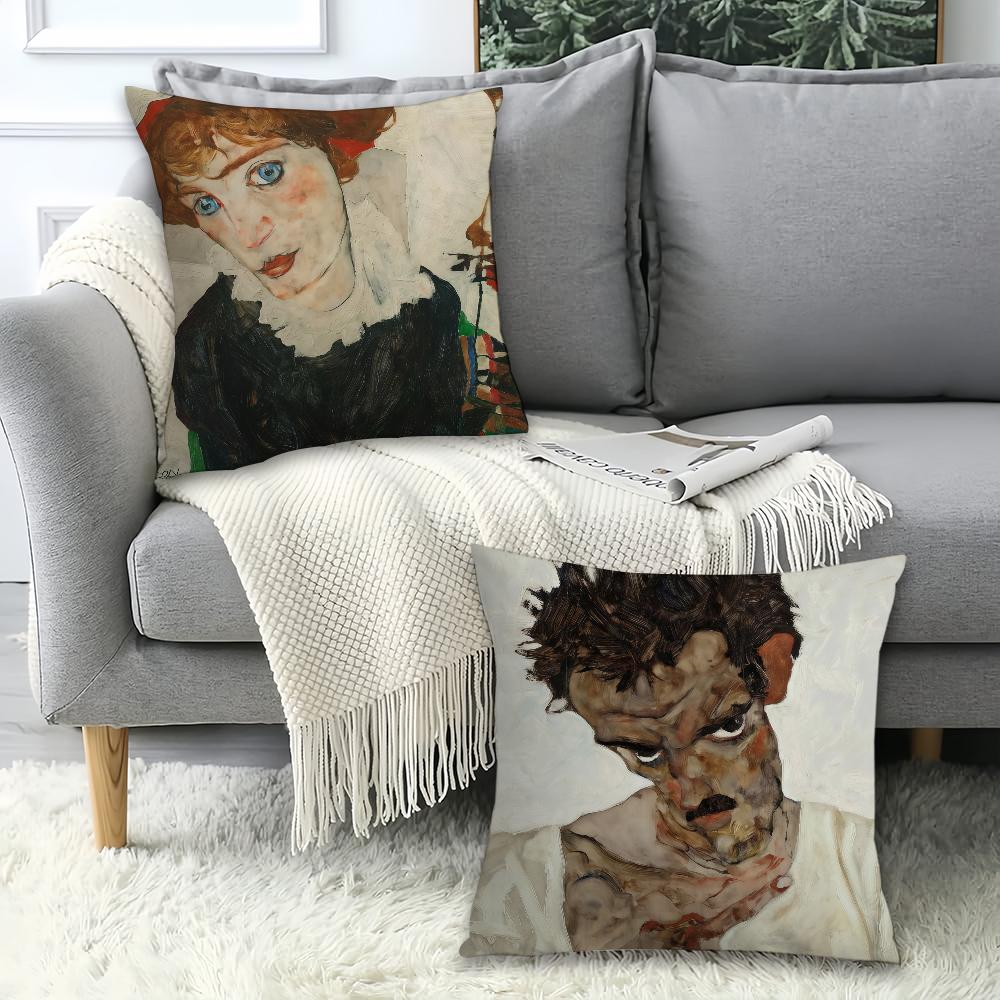 Austrian Painter E-Egon S-Schiele Pillow Case Office Cushions Suitable For Sofa Car Bedroom Decorative Cushion Cover