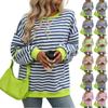 Women's Colorful Striped Round Neck Loose Sweatshirt
