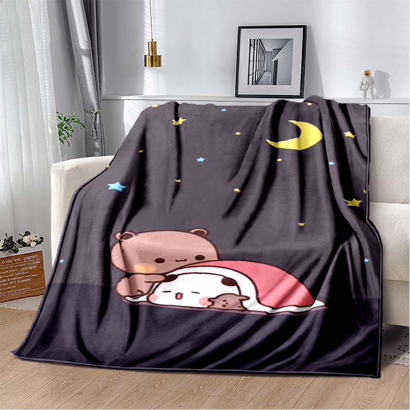 Cute Bubu and Dudu Series Blanket Cartoon Print Kids Warm Flannel Soft Comfortable Home Travel Blanket Bed Blanket Birthday Gift