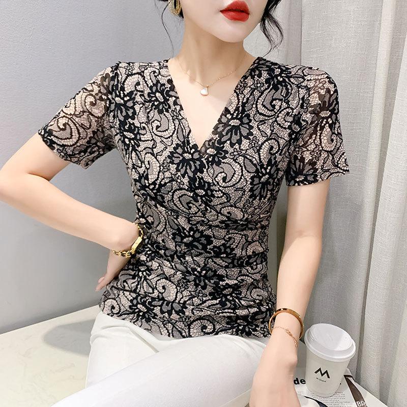 

Женская рубашка в сеточку в стиле ретро с V-образным вырезом, модная футболка с длинными рукавами, облегающий танцевальный топ 4XL