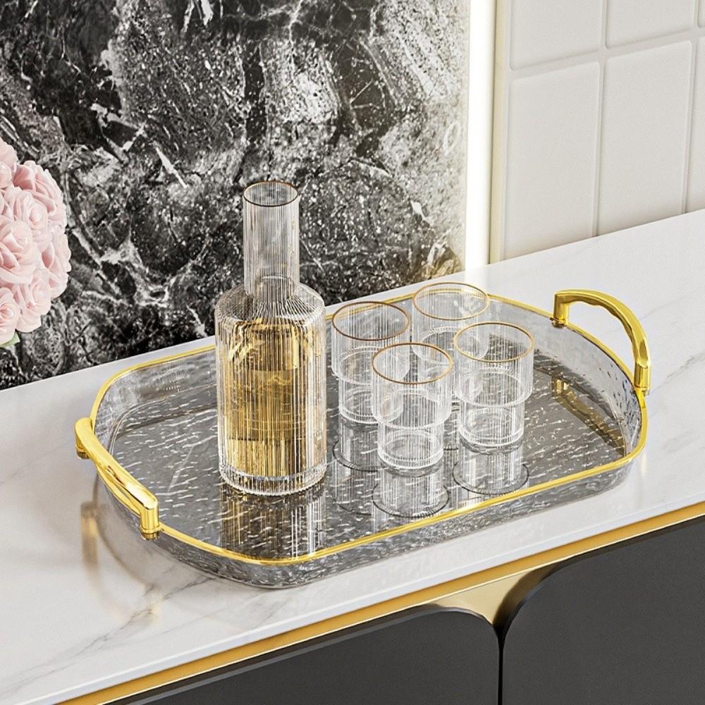 Transparent Clear Luxury Tray Rectangular Dining Tea Serving Platter Party Gathering