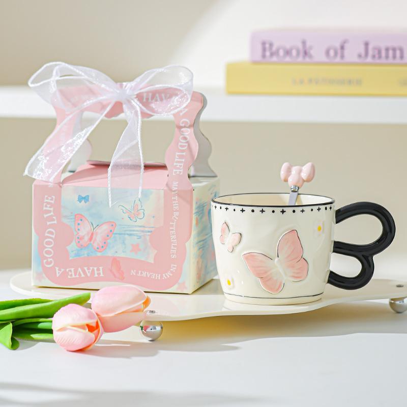 High Looking Butterfly Cup Ceramic Mug for Girls Birthday Gift Souvenir Water Cup Office Coffee Cup