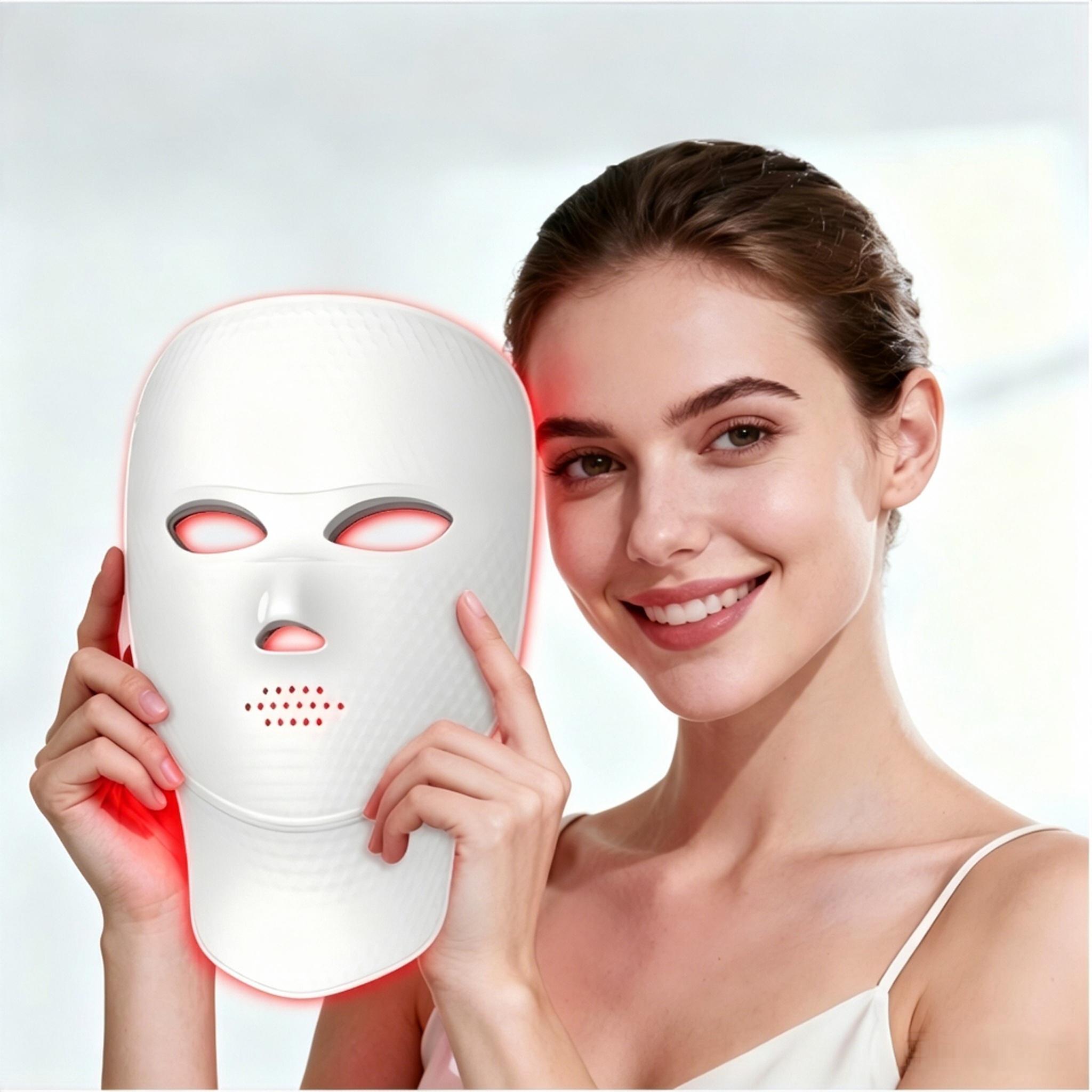 Red Light Therapy Mask for Face and Neck LED Light Therapy Mask Cordless USB C Rechargeable LED Infrared Mask For Home Travel Yoga Use белый