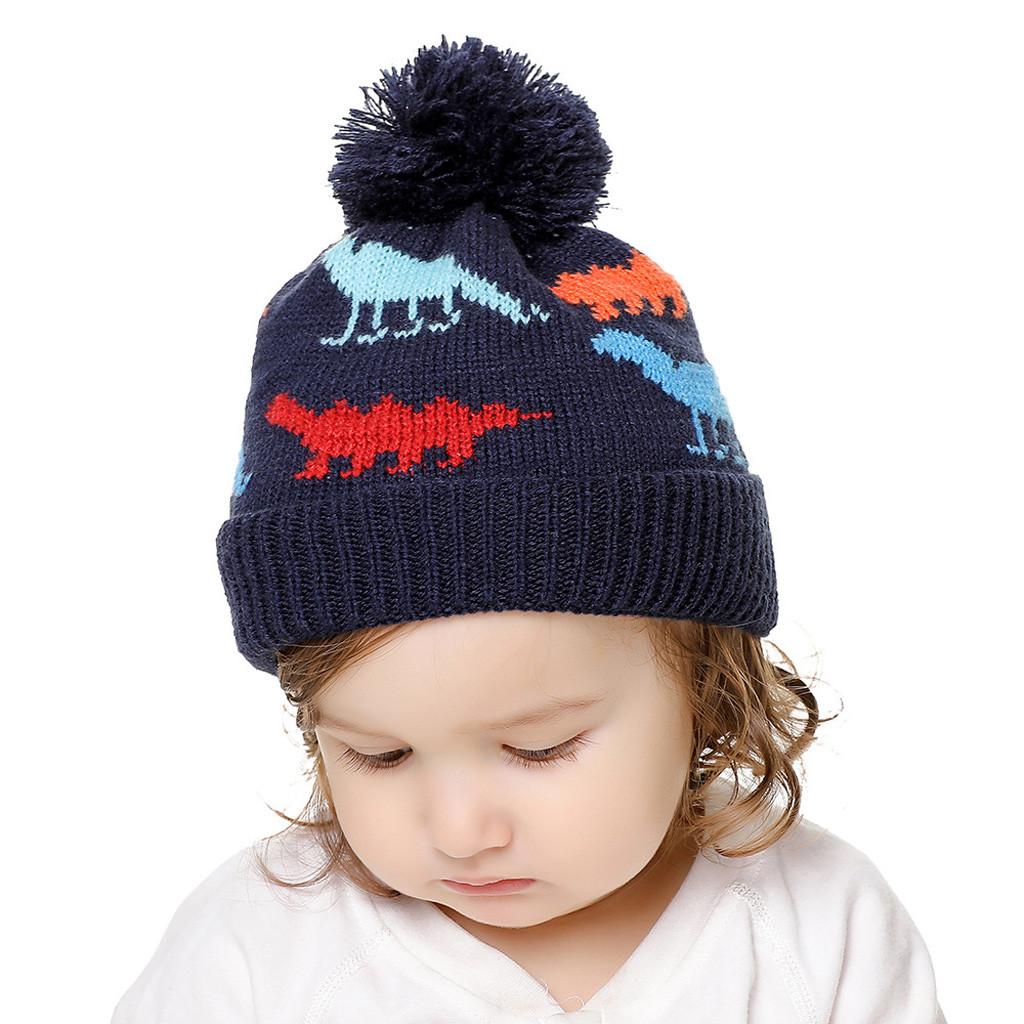 Kinder Wollmütze Thermal Dinosaurier Muster Jungen und Mädchen Strickmütze Mütze