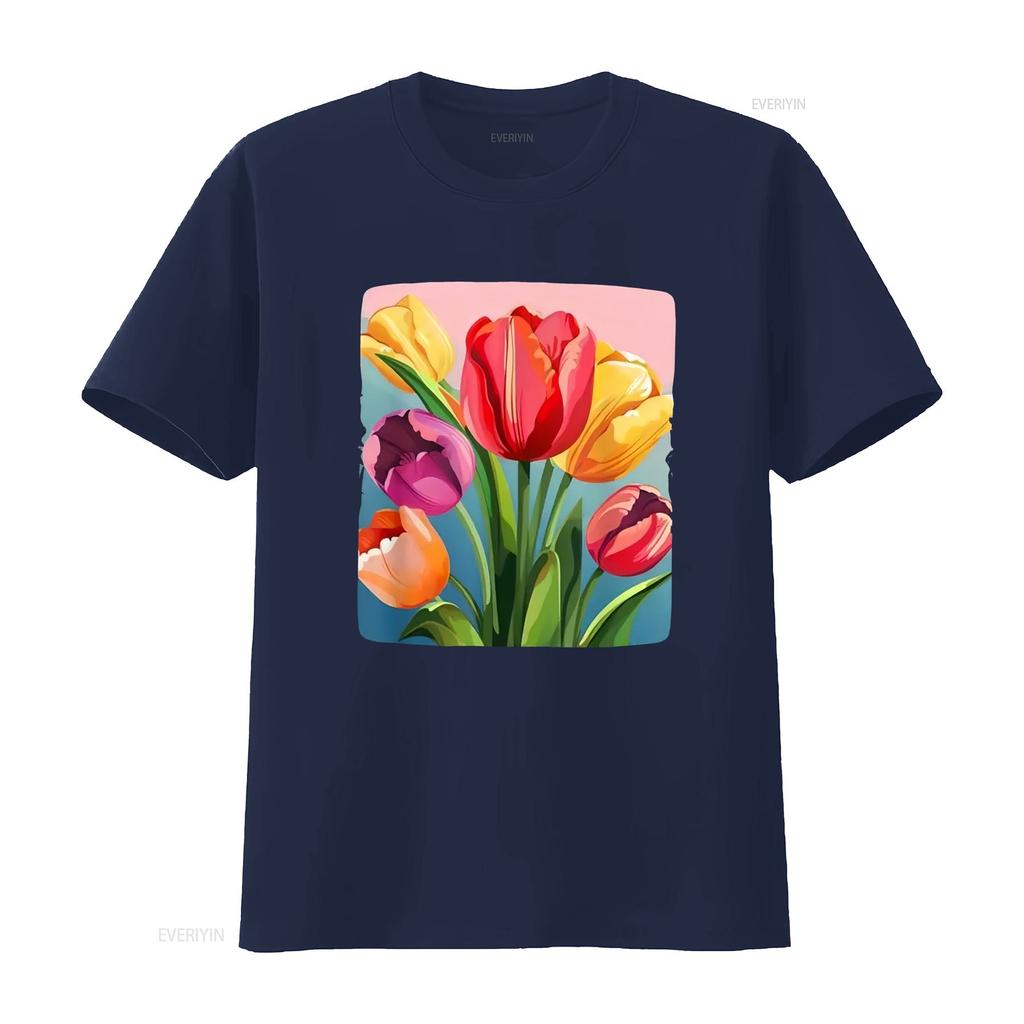 Cotton Ladies Vitality Tulip T shirt Round Neck Casual Clothing vintage Washed Slightly Stylish Soft designer clothes