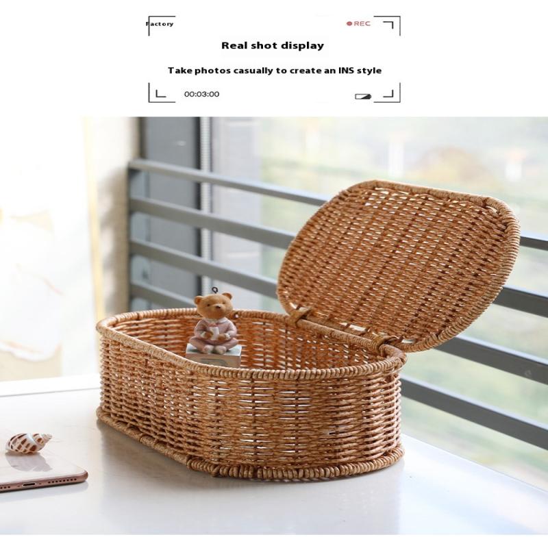 Bohemian Imitation Rattan Storage Basket Woven Storage Box Dust-Proof Frame Home Decoration Basket