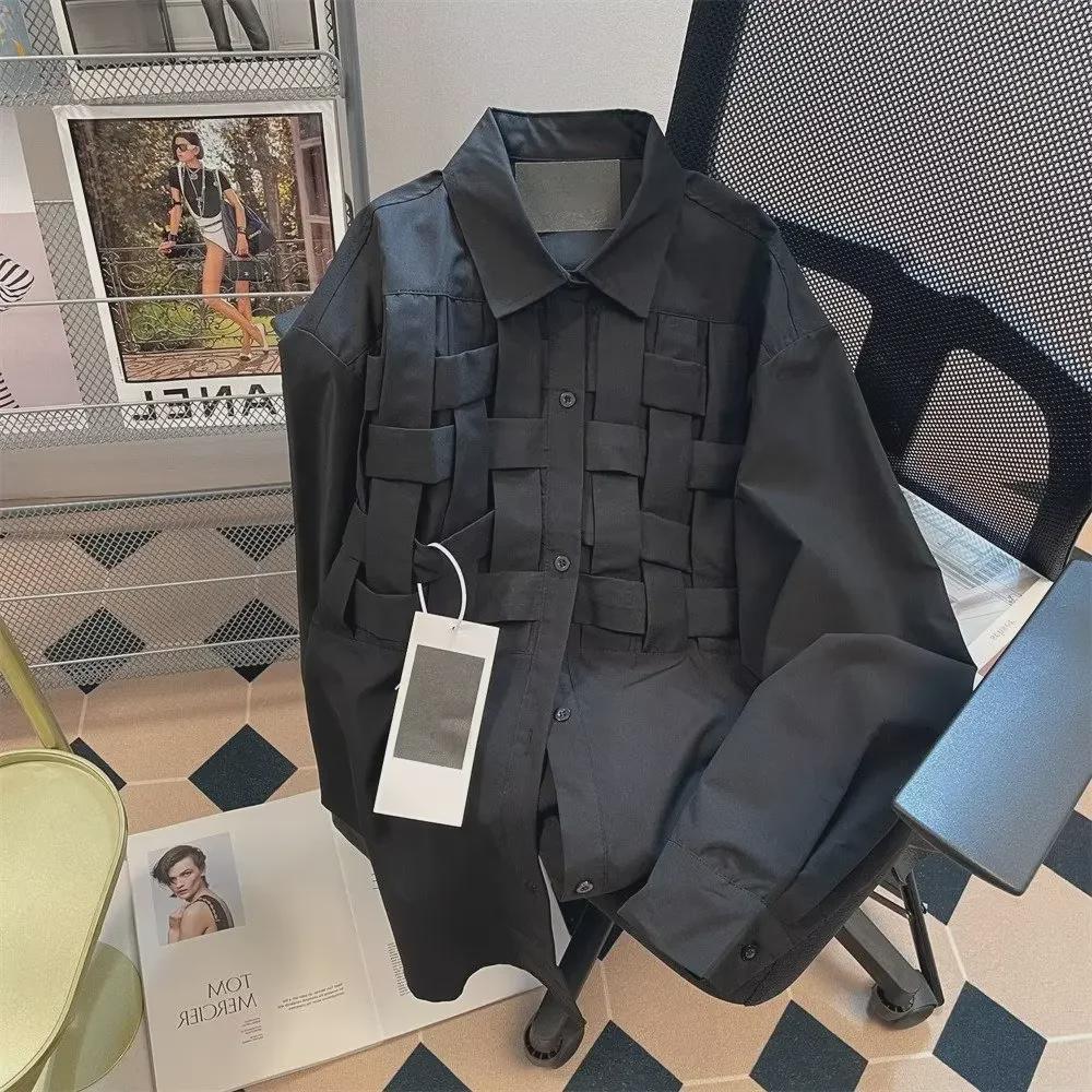 2024 Men's Harajuku White Long-Sleeve Shirt - Spring/Summer Trendy Youth Fashion