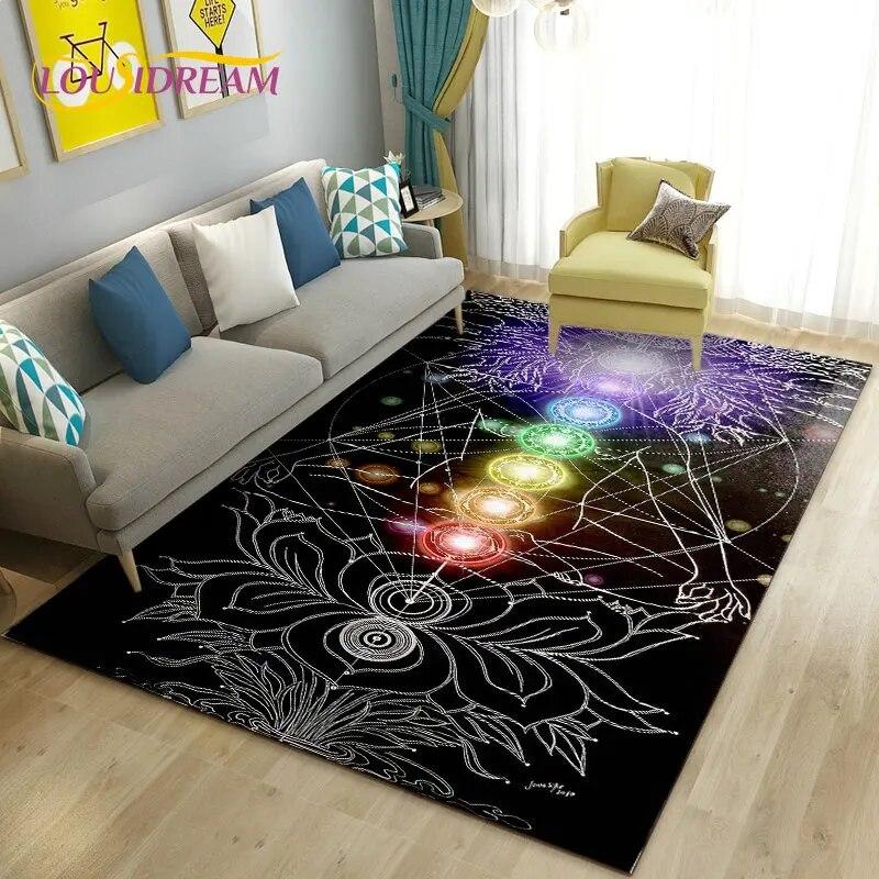 Rainbow 7 Chakra Mandala Bohemia Area Rug,Carpet Rug for Living Room Bedroom Sofa Doormat Decoration,Yoga Non-slip Floor Mat