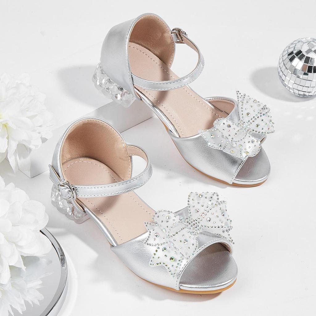 2025 New Girl's Bowknot High Heel Sandals - Princess Style for Outdoor Wear