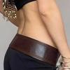 Coffee/Red Metal Buckle Wide Belt Y2K PU Leather Waistbands Retro Wide Waist Belt  Woman Girl