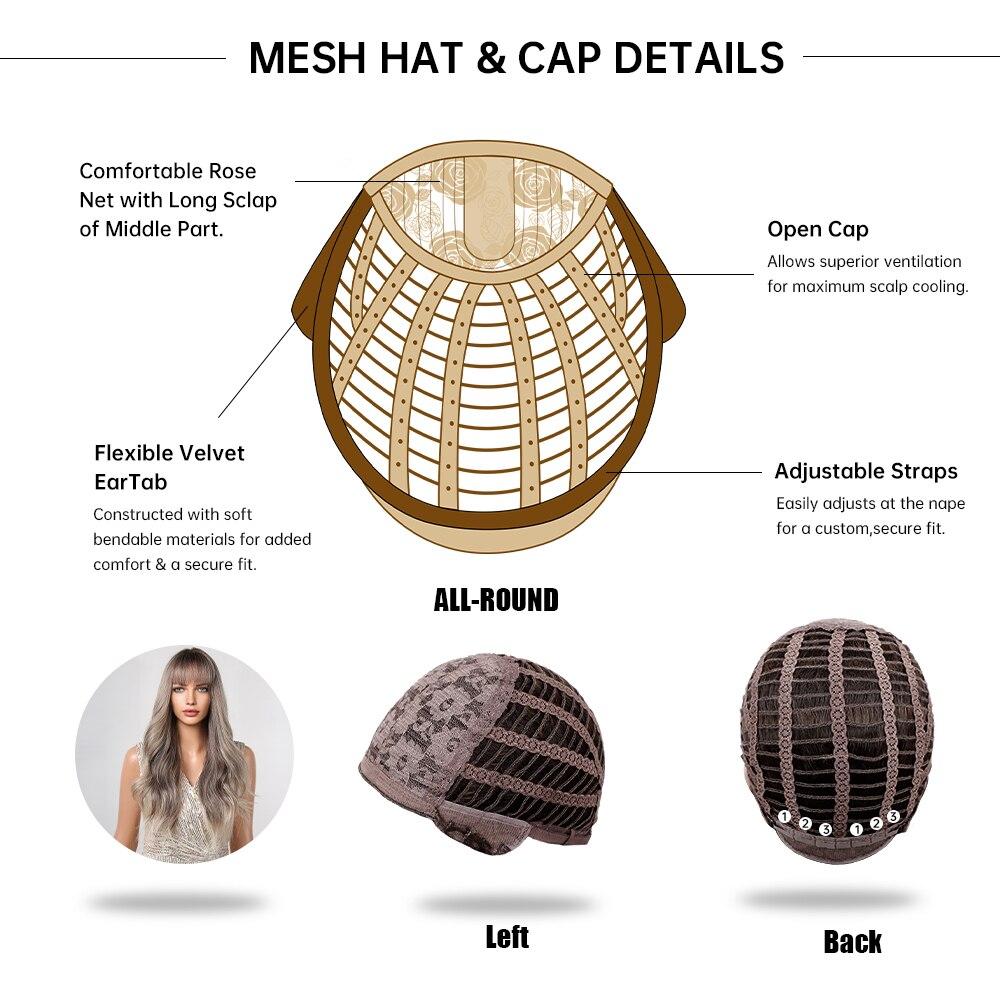 Long Wavy Synthetic Wig with Bangs Ombre Gray Brown Highlight Hair Cosplay Daily Natural Wig for Women Heat Resistant Fiber Wig