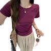 Purple Spice Girl scheming short T-shirt spring back hollow design sense slim fold waist short sleeve top women