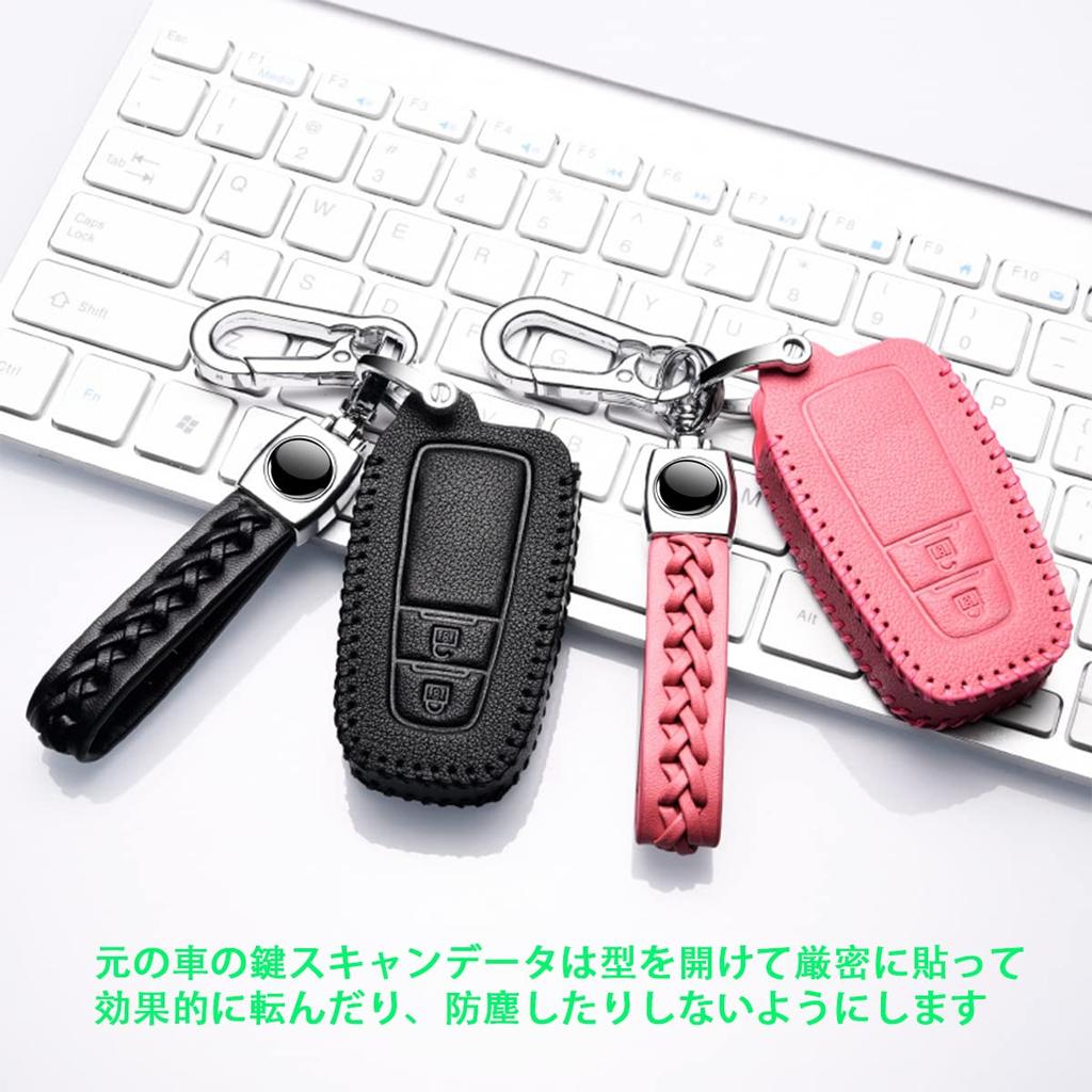 PELKERDR Smart Key Key Key Holder for Toyota New Prius New and Land Cruiser Prado Protects Prevents and Scratch Prevention Black Leather with Red