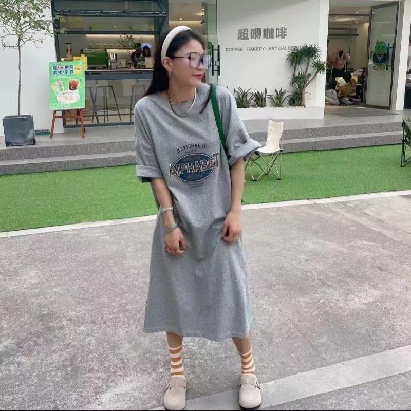 Γυναικείο Καθημερινό Φόρεμα T-shirt με Στρογγυλή Λαιμόκοψη και Κοντά Μανίκια, Άνετο Φόρεμα Μήκους Μέχρι το Γόνατο σε Μεγάλα Μεγέθη, Καλοκαιρινό