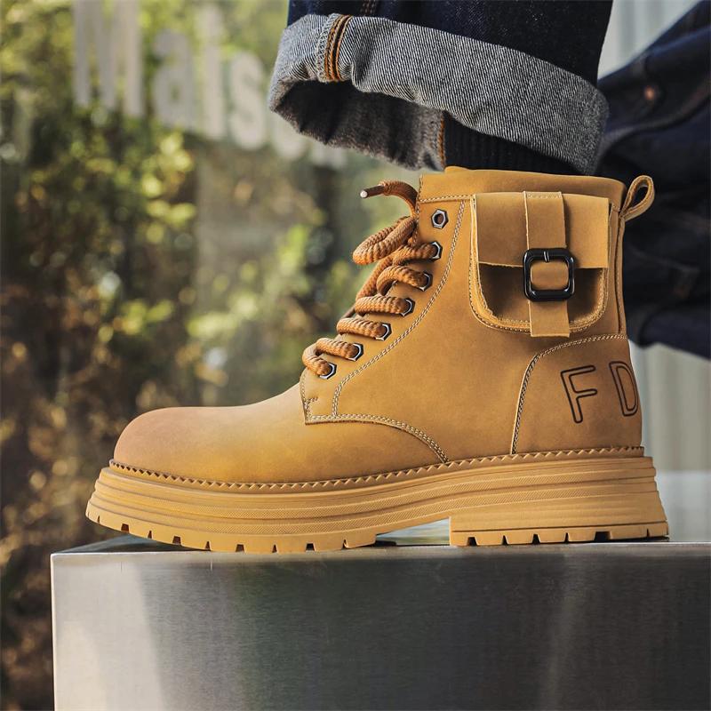 Marque de Luxe Hommes Chaussures Plates Designer Cuir Véritable Extérieur Antidérapant Semelle Épaisse Bottes de Travail Classiques Confortables Montantes