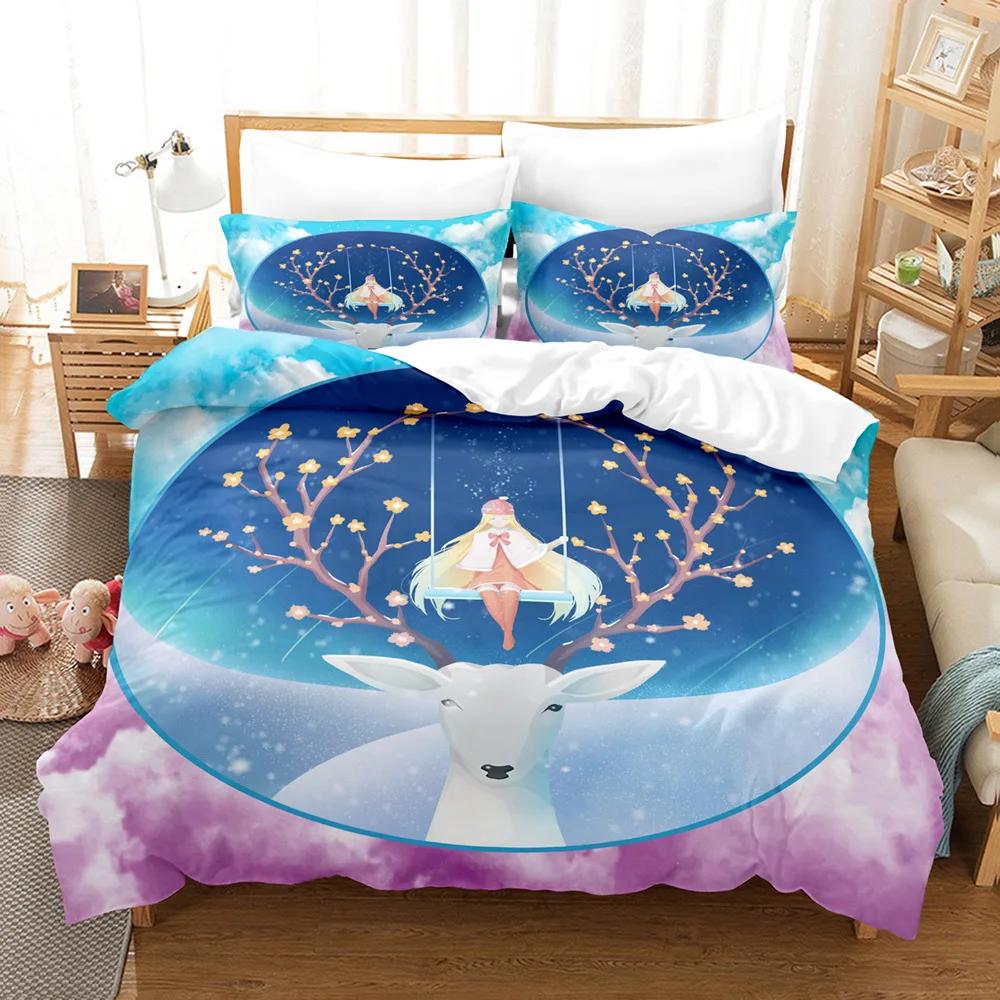 Deer Duvet Cover Set Wild Forest Animal Bedding Set Natural Bedclothes Kids Teens Double Queen King Size Polyester Quilt Cover