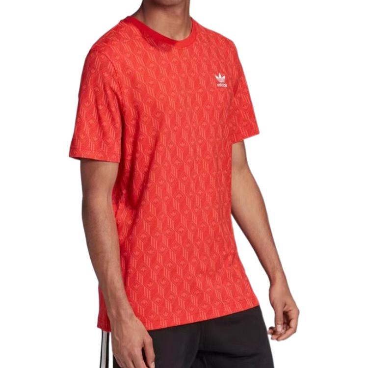 Adidas Originals Mono Allover Print Logo Graphic Crew Neck T-Shirt Men Tops Orange FM3426