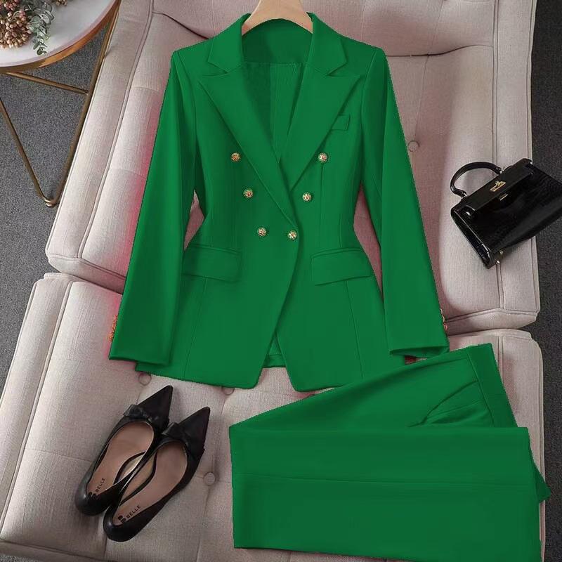 

Casual Long Sleeve Blazer Pant Sets Suits For Woman Fashion 2 Pieces Set For Women Office Lady Coats Jackets XS зелений