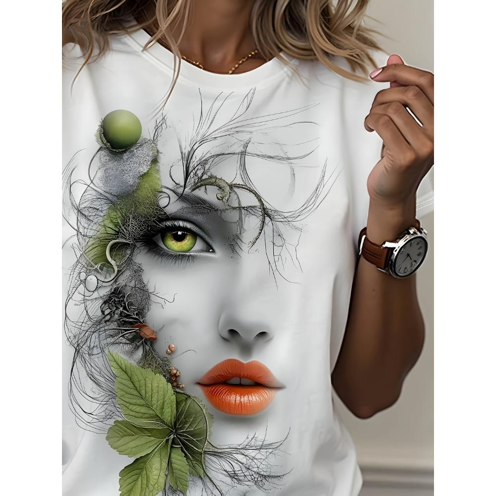 New Women's 3D Cartoon Pattern Short Sleeve T-Shirt Elegant Casual Crew Neck Top Quick Dry Breathable Trendy Fashion