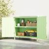 Wood Garden Storage Cabinet, Outdoor Tool Shed, Potting Bench Table with galvanised Top and Two Shelves for garden Tools or Pool Accessories, Green