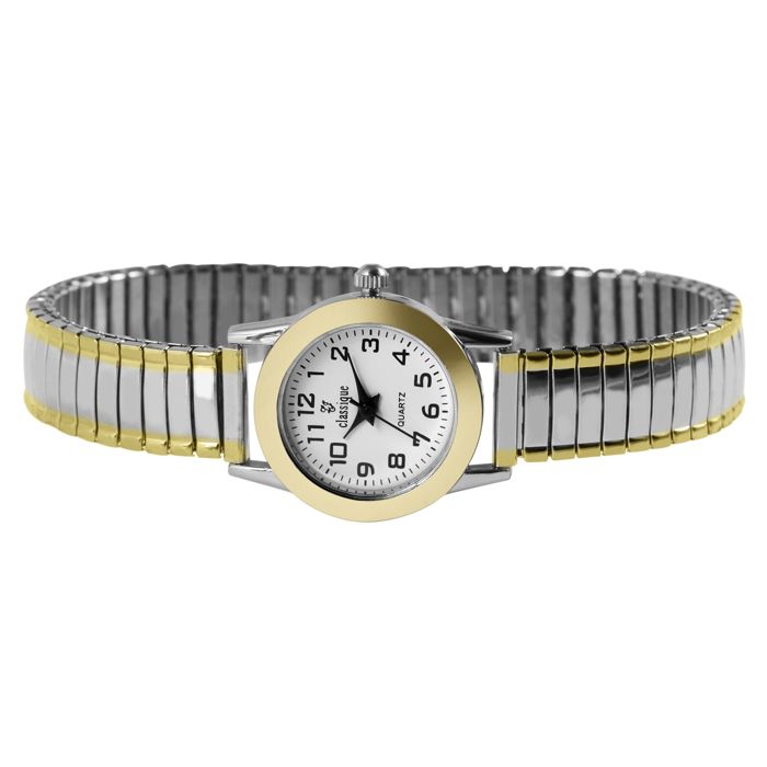 Montre bracelet - CLASSIQUE - Class - Bicolore doré/argenté - Boîtier 23 mm - Bracelet extensible acier