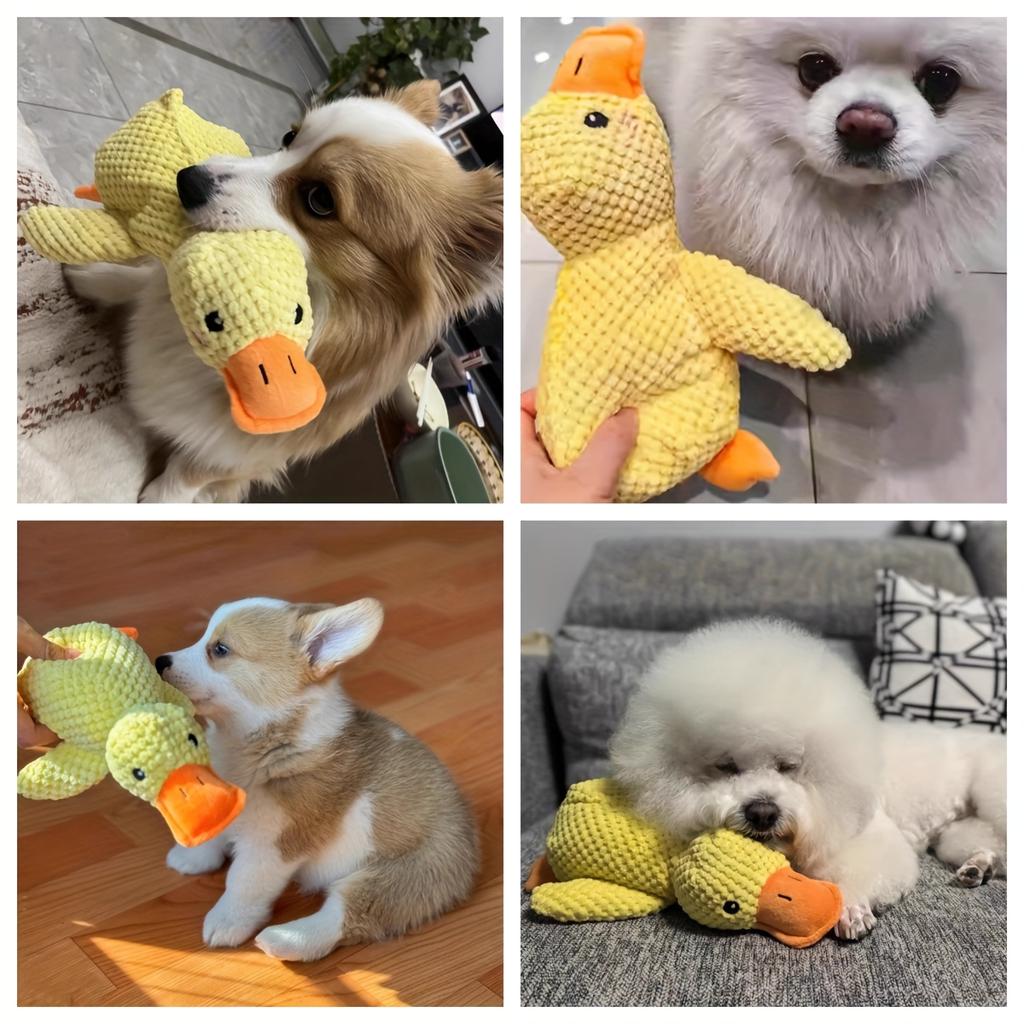 [Chew-Resistant Duck Toy] Chew-Resistant Interactive Yellow Duck Doll with Squeaking Sound | 3 Colors, Bite-Type Plush Toy for Cats&Dogs-Pet Supplies