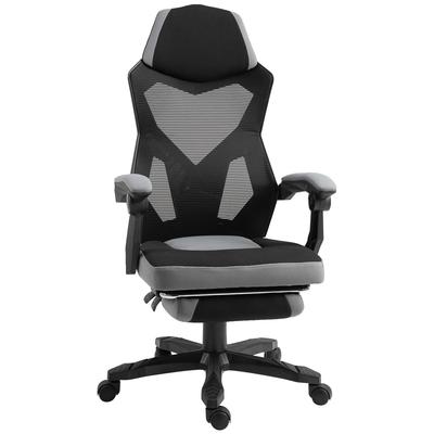 Office Chair Gaming Armchair Height Adjustable Backrest Swivel Casters Footrest Mesh Fabric 58L X 63W X 112-122H Cm Grey Black