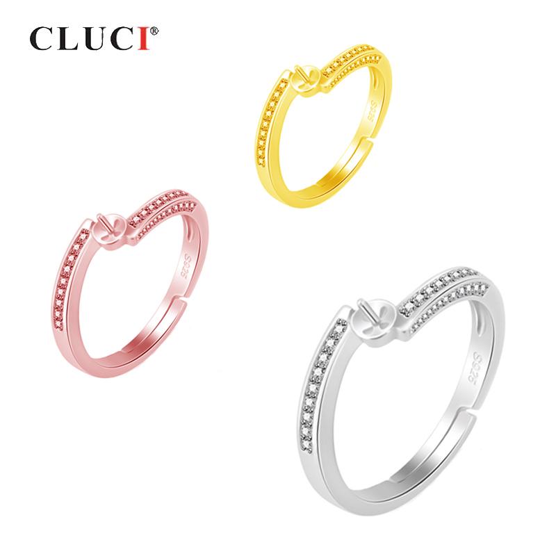 

CLUCI 925 Sterling Silver Geometric Rings Women Jewelry Rose Gold Pearl Ring Mounting Silver 925 Adjustable Ring SR2164SB resizable розового золота
