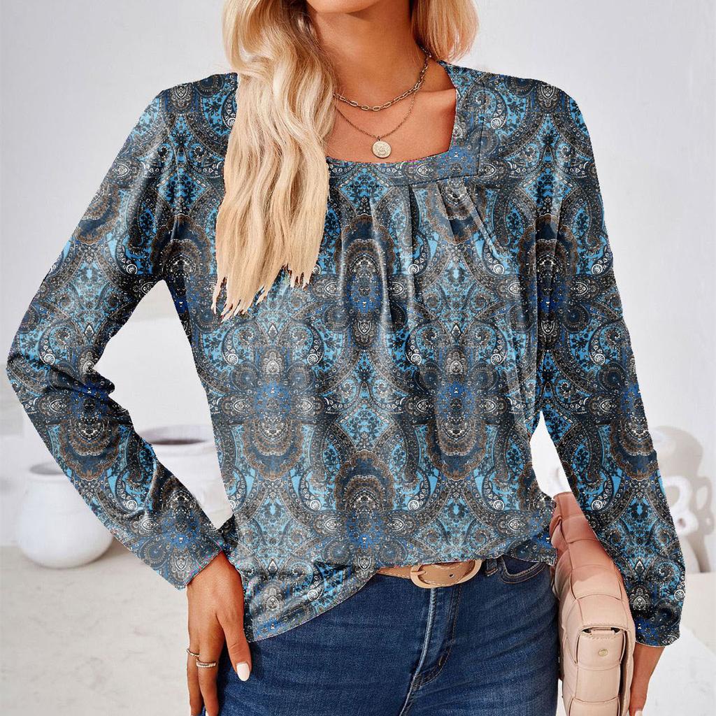 GMXIA Dame Mote Casual Sommer Langermet U-hals Bluser & Skjorter