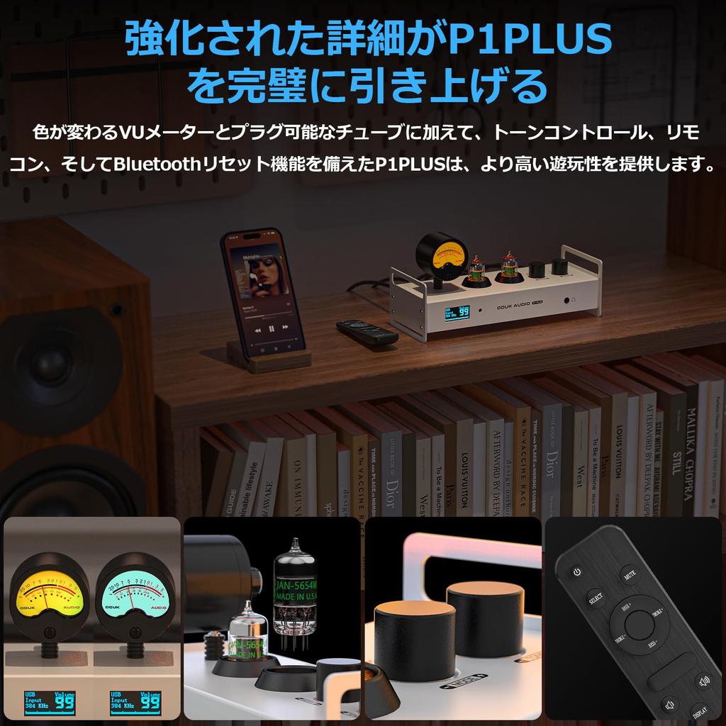 Douk Audio P1 PLUS 2CH Bluetooth JAN5654 Vacuum Tube Preamp Headphone Amplifier USB DAC PC Sound Card Wireless Receiver Audio Preamp VU Meter Optical
