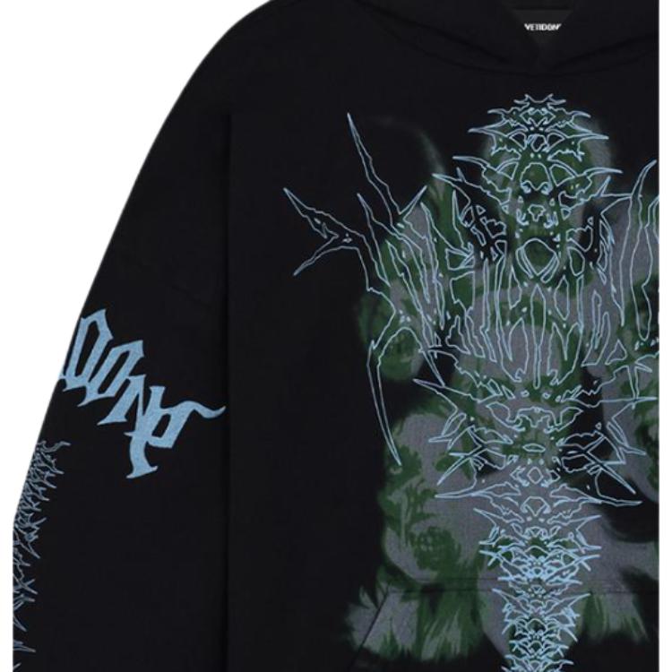 We11done Ss24 Skull Print Hooded Long Sleeve Sweatshirt Unisex sweatshirt Black WD-TH1-24-722-U-BK