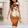 Women Plus Size Round Neck Sleeveless Halloween Ghost Print White Bodycon Midi Dress