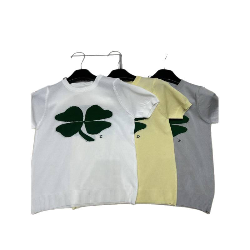 Superior Jacquard Clover Knit Round Neck Short Sleeve Casual Versatile Top for Summer 2026
