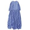 Blue round neck embroidered cotton and linen dress women's 2025 spring and summer new loose casual fine plaid seven-quarter sleeve long dress