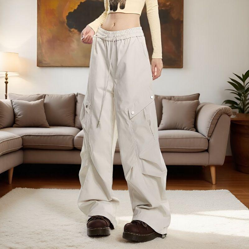 

American Style Women s High Waist Wide Leg Cargo Pants - Early Autumn Mid-Weight Banana Hip Hop Streetwear. M: 95-115 jin