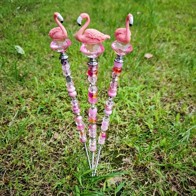WTEMPO DIY Flamingo Shaped Garden Metal Stake Colorful Beaded Garden Walking Path Decor Stake Ideal for Various Festivals Indoor & Outdoor Decorations