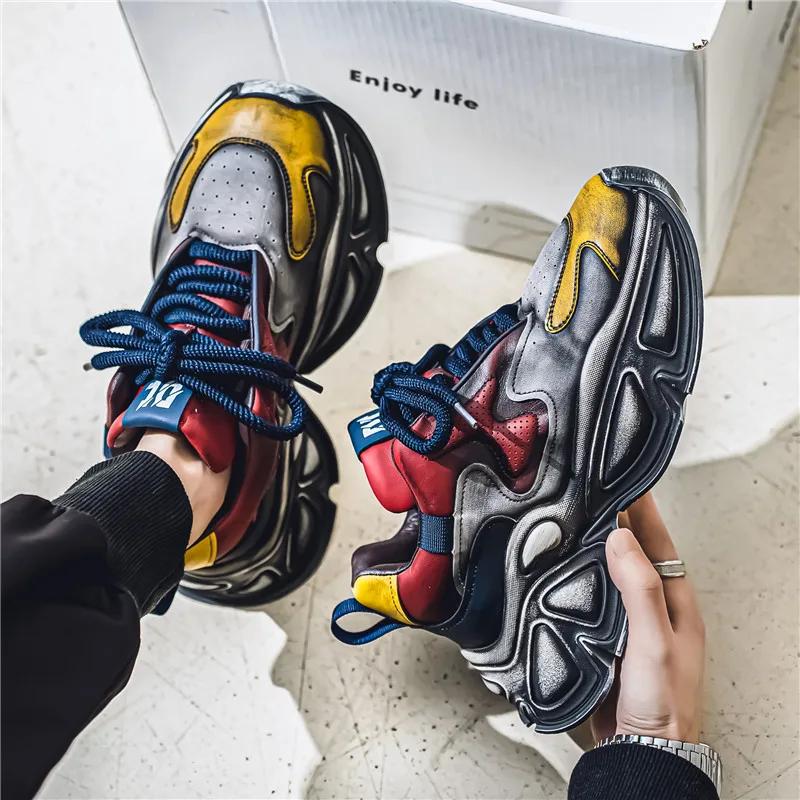 Neue Herren-Freizeitschuhe mit dicker Unterseite und Graffiti-Farbblock, Freizeit-Sportschuhe, modisch, vielseitig, bequem, Freizeitschuhe 39–44