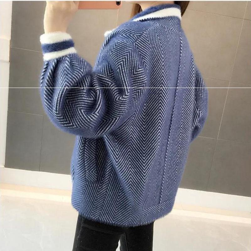 Women Imitation Mink Velvet Cardigan Sweater Coat Short Women Fuzzy Sweater Lantern Sleeve Casual Sweater Knitted Mohair Cardigan Jacket Outwear